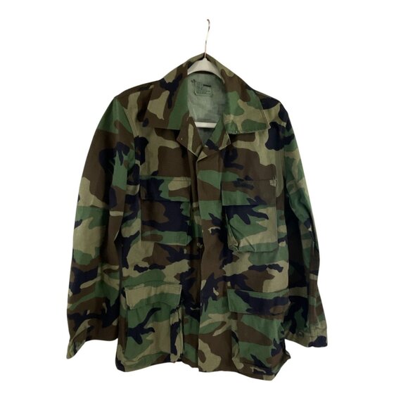 U.S. Military Woodland Camo Combat Coat S Cotton Blend Button-Up Pockets Vintage - Picture 1 of 8